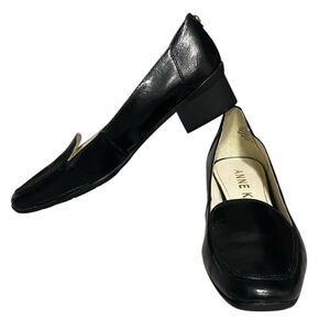 Anne Klein | Size 7M Black Leather Loafers with Low Block Heel